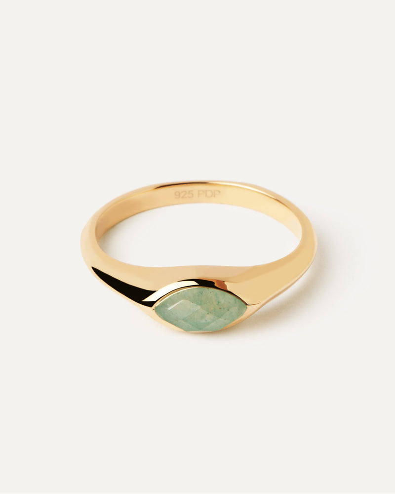 Green Aventurine Nomad Stamp Ring - 
  
    Sterling Silver / 18K Gold plating
  
