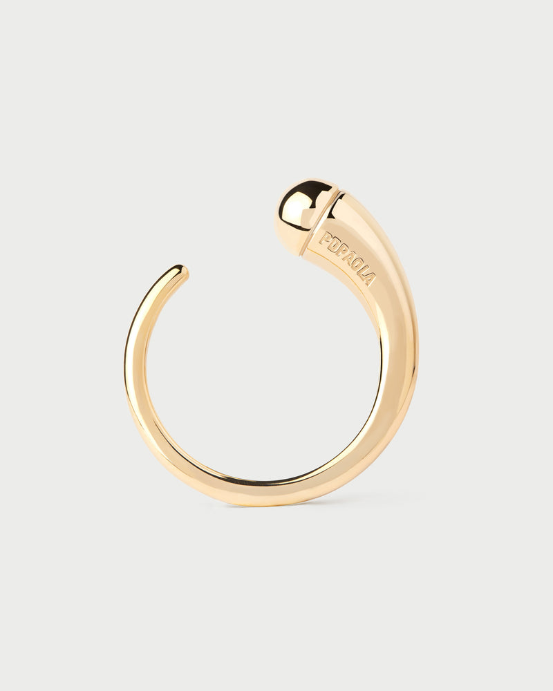 Sculptural open band ring with drop-shaped motif and rounded edges