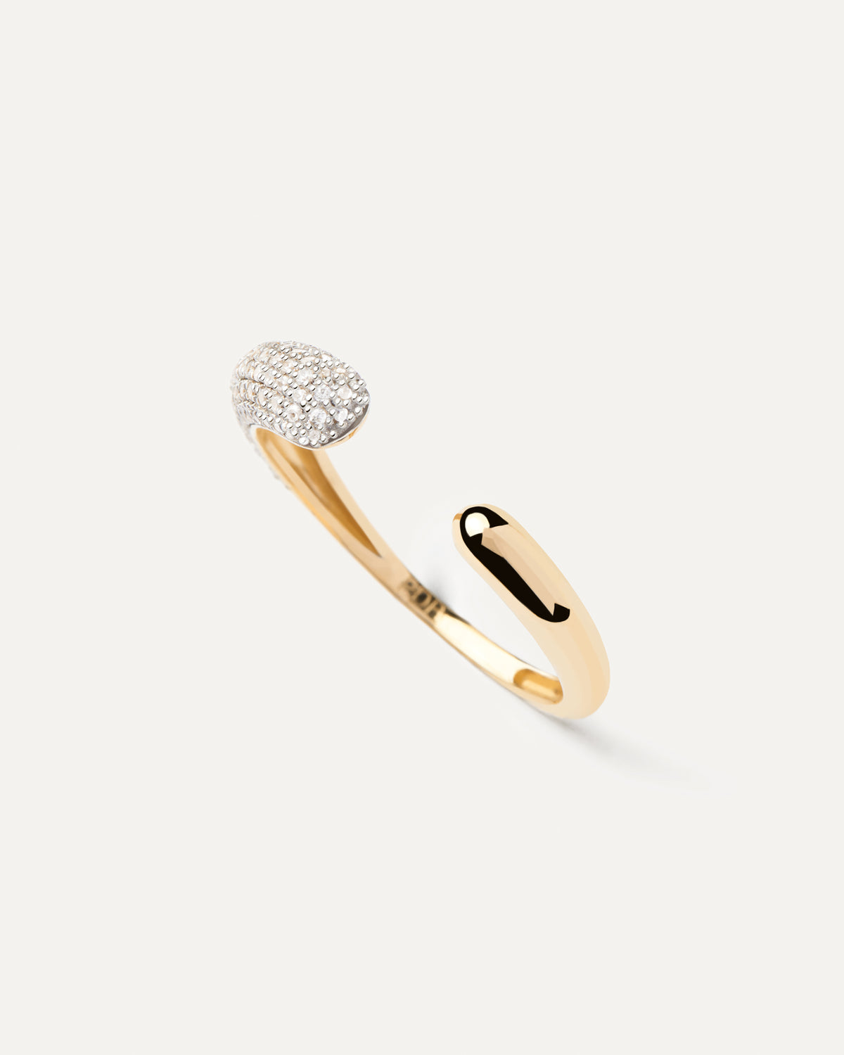 Open band ring in solid yellow gold set with pavé lab-grown diamond ...