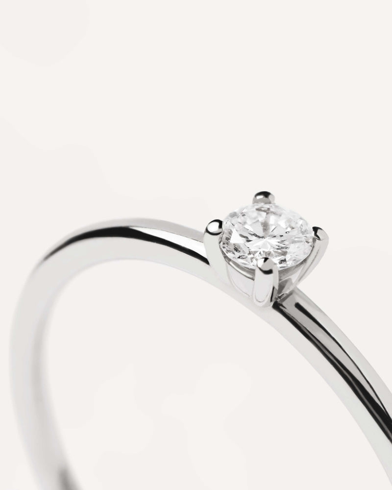 Solid white gold ring set with a 0.10 carat solitary lab-grown diamond