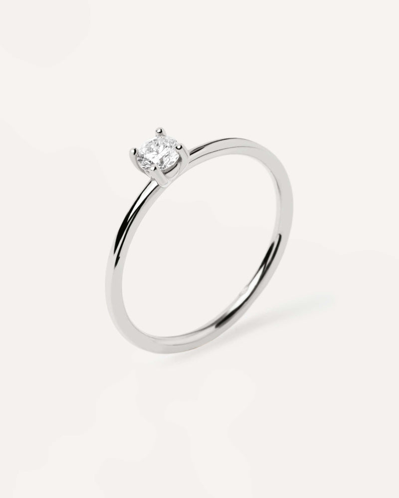 Anillo de Diamantes Y Oro Blanco Solitaire Medium - 
  
    Oro Blanco 18K / Baño de rodio en plata
  
