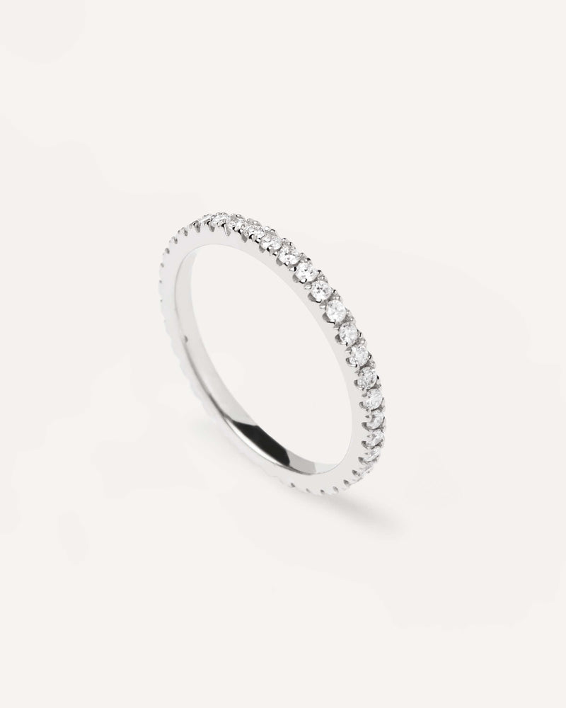 Solid white gold eternity engagement ring, set with lab-grown diamonds, equaling 0.5 carats