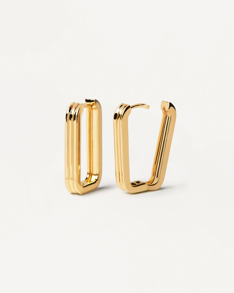 Squarred hoops in gold-plated silver with 3 bands design | Super Nova ...