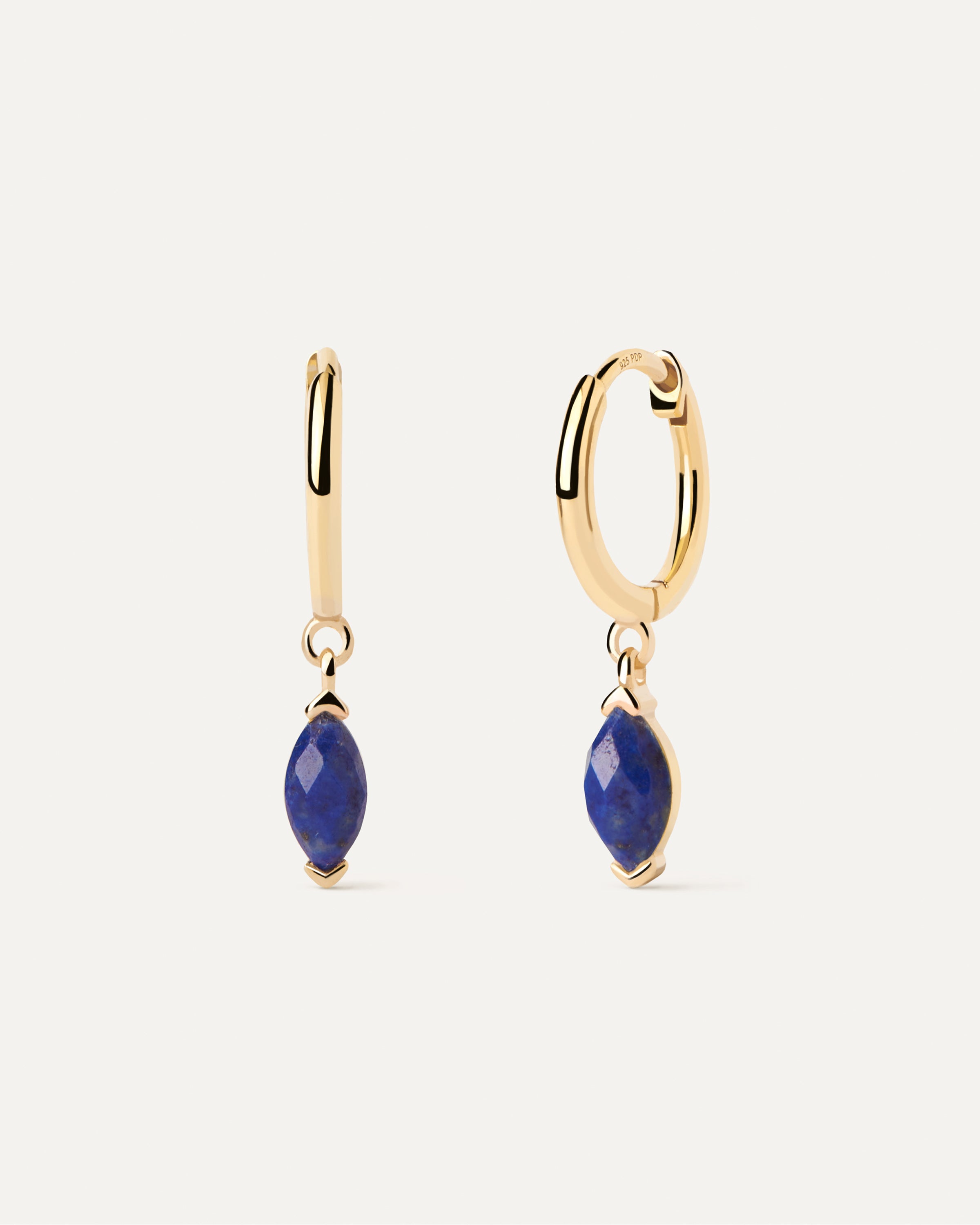 Brilliant blue matte Lapis Lazuli and gold/vermeil drop earrings in minimalist style, 1.5