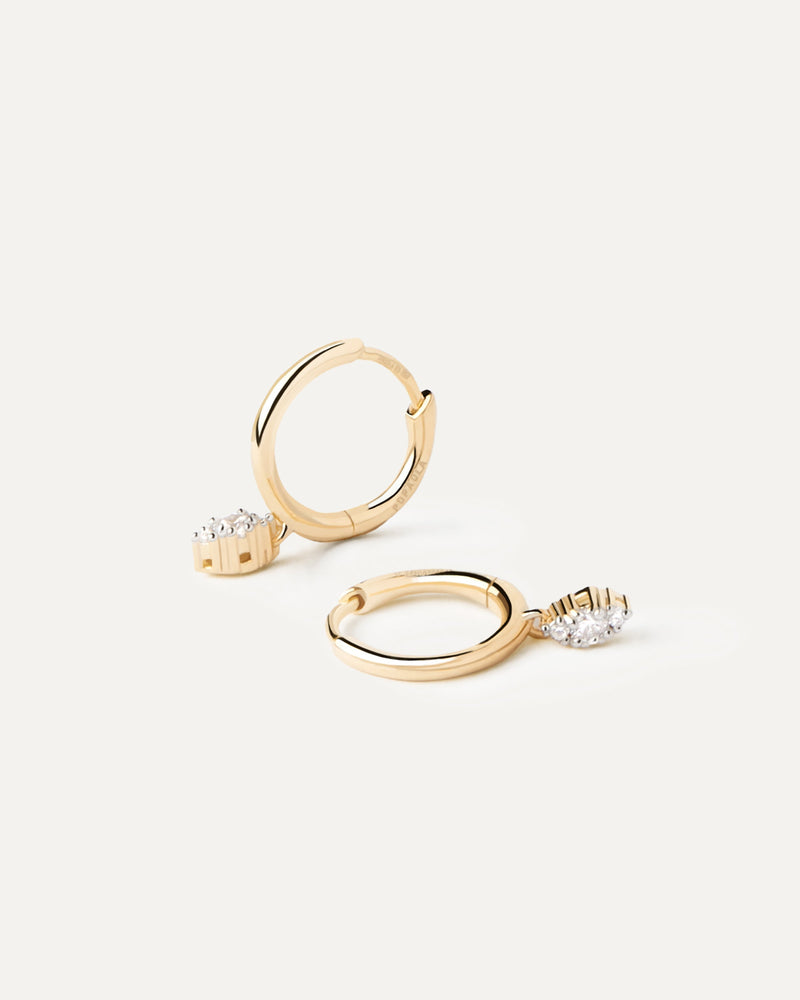 Yellow gold hoops with small lab-grown diamonds pendant of 0.08 carats each earring