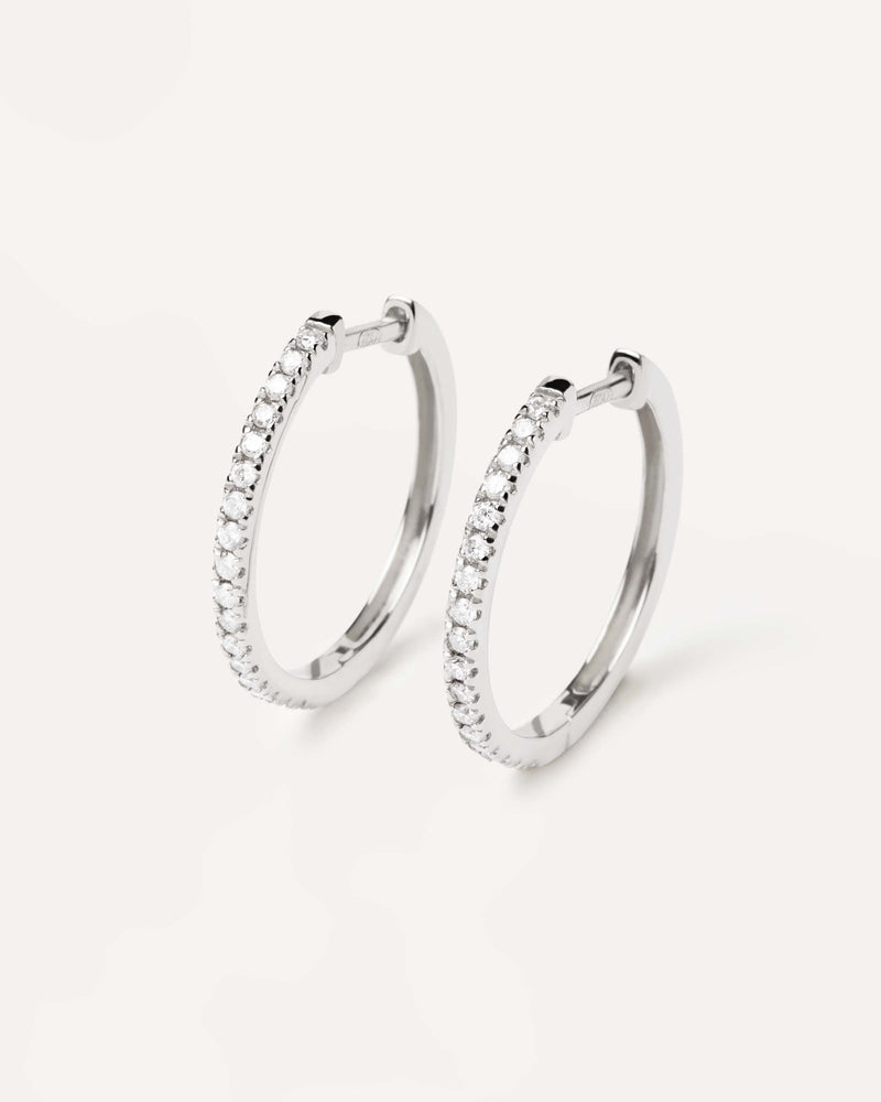 Solid white gold hoop earrings, set with lab-grown diamonds of 0.39 carats in total