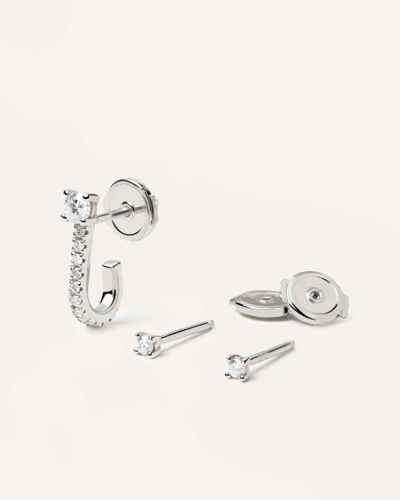 Set De Boucles D’Oreilles en Diamants et en Or Blanc eternity - 
  
    Or blanc 18 carats / Placage Argent Rhodié
  
