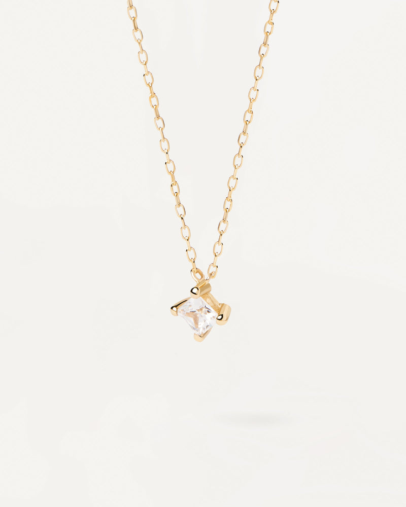 Collier Avec Diamant Solitaire Carré en Or - 
  
    Or 18 carats
  
