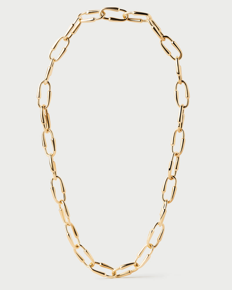 Chunky chain necklace with bespoke links in drop-shaped pattern and a hidden clasp