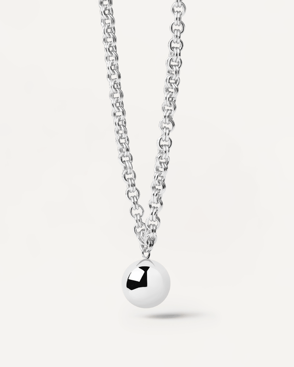 Sterling Silver chain necklace with a hanging ball pendant | Super 