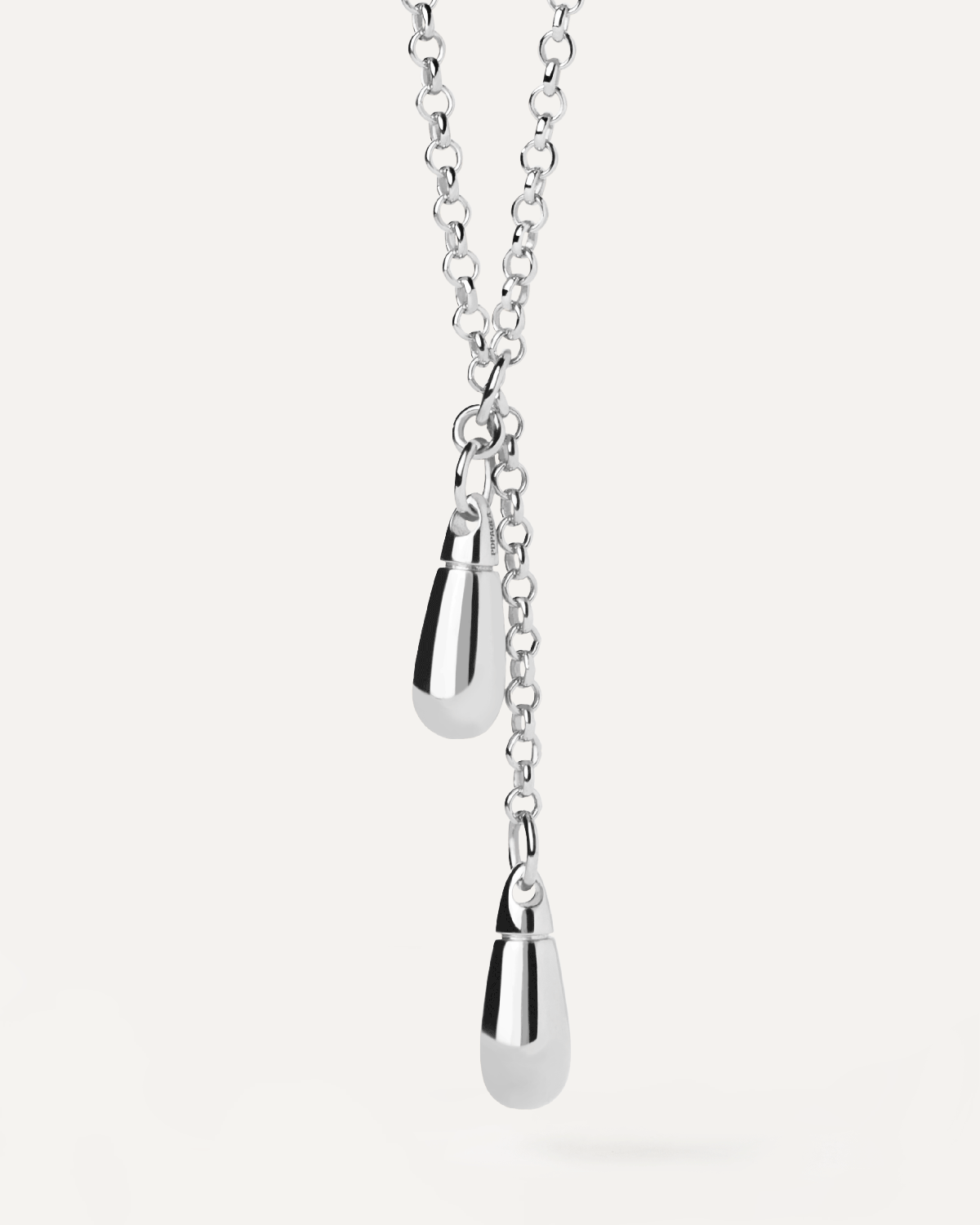 Silver sliding Y chain necklace with two drop pendants | Tango 