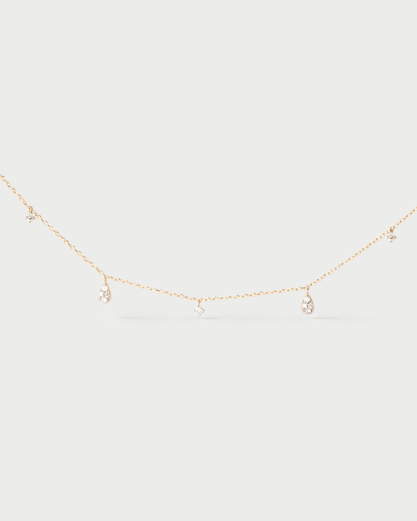 Diamonds and gold Sandy necklace. Solid 18K yellow gold sleek chain necklace with multidrop lab-grown diamond pendants. Get the latest arrival from PDPAOLA. Place your order safely and get this Best Seller.