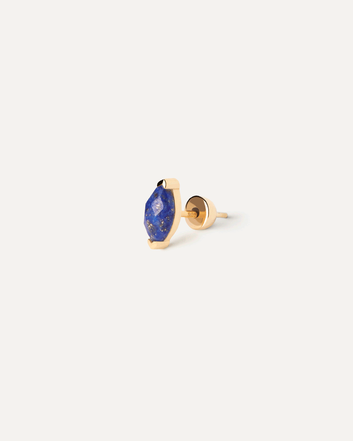 Gold plated stud earring embellished with marquise cut blue gemstone Lapis Lazuli Nomad Single Earring PDPAOLA