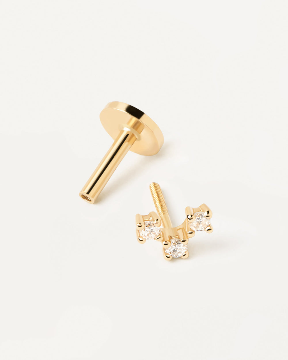 Solid yellow gold ear piercing with lab-grown diamond triangle, mak ...