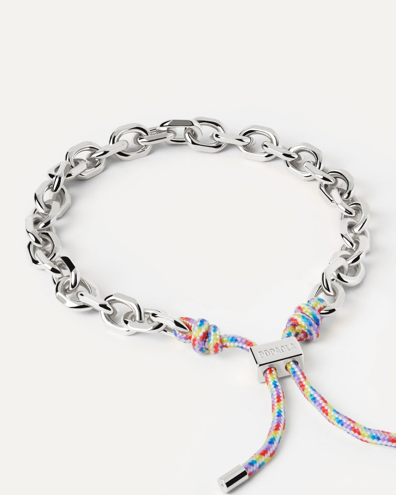 Pulsera Cordón y Cadena Prisma Essential - 
  
    Latón / Baño de rodio en plata
  
