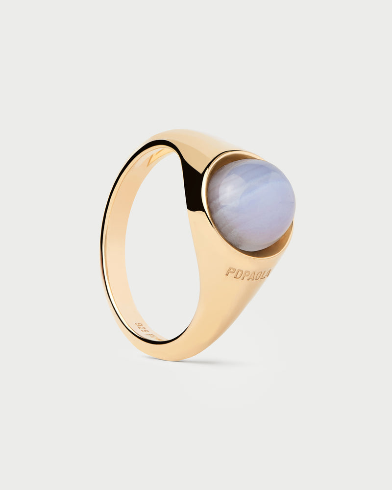 Anillo ágata azul Moon - 
  
    Plata de Ley / Baño de Oro 18K
  
