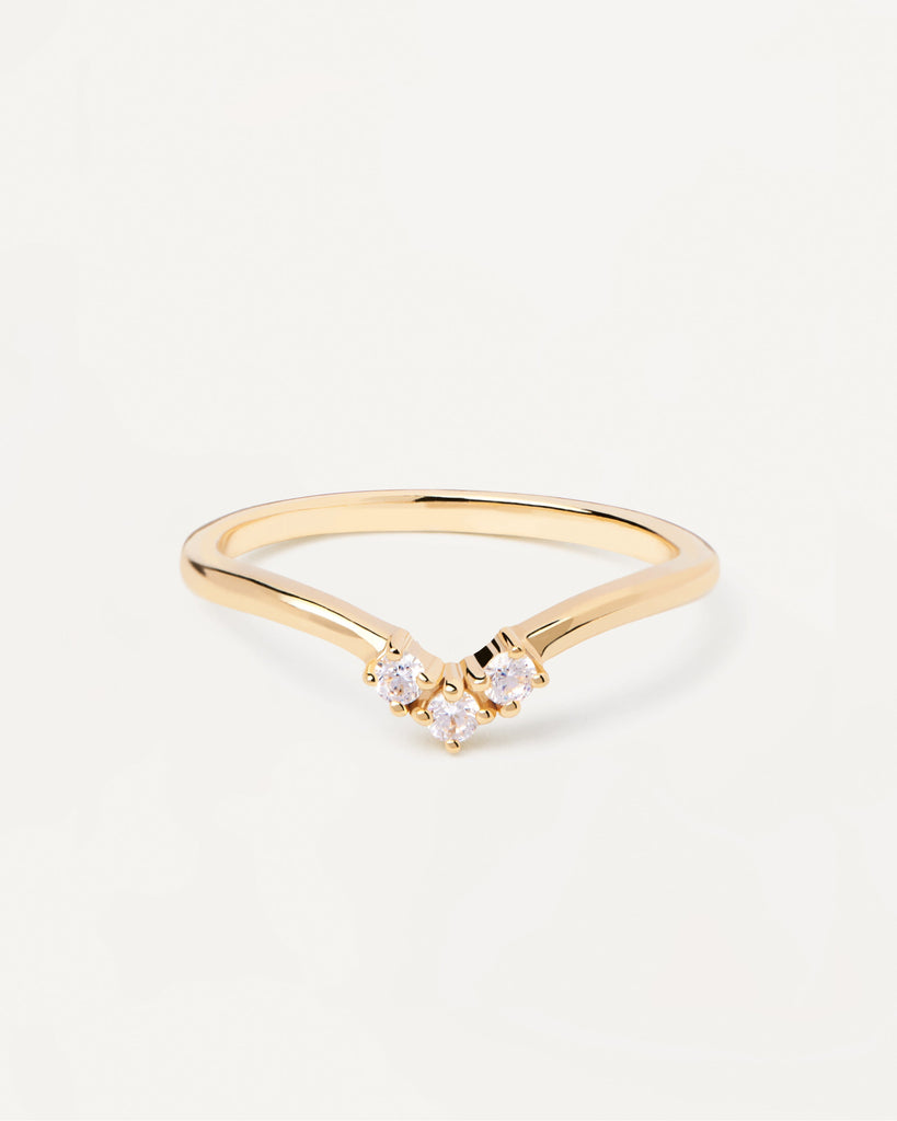 Dainty gold-plated ring with 3-zirconia in triangle shape | Mini Crown ...