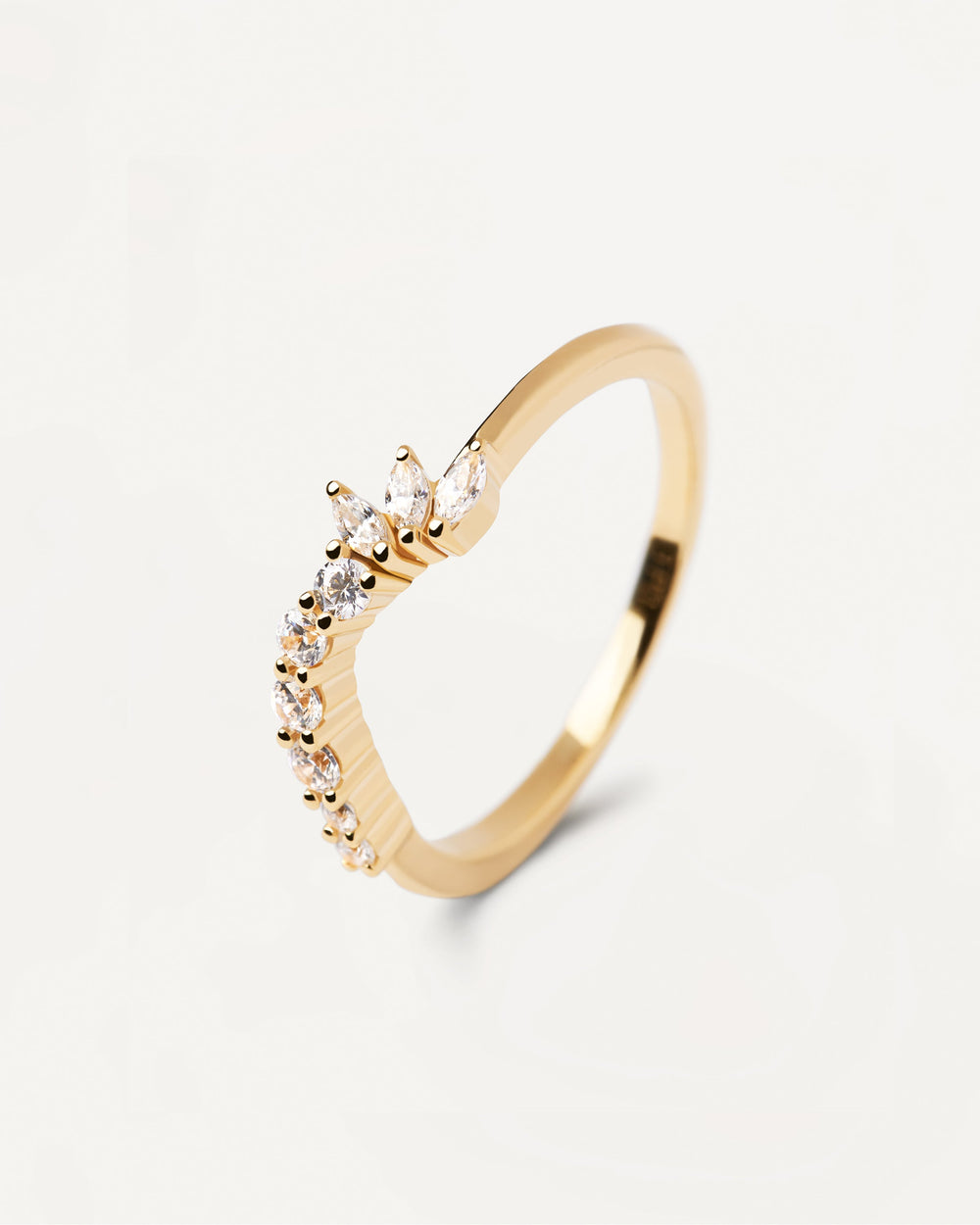 Wavy gold-plated silver ring with white zirconia | Dance Ring | PDPAOLA