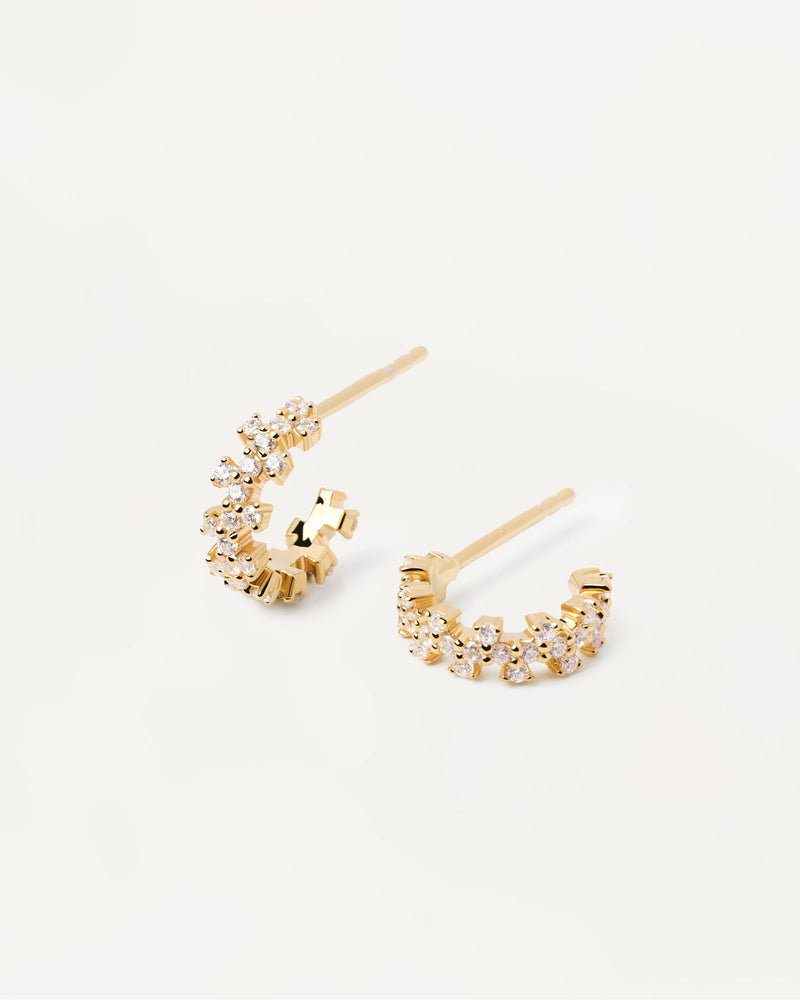 Gold-plated small hoops with white zirconia