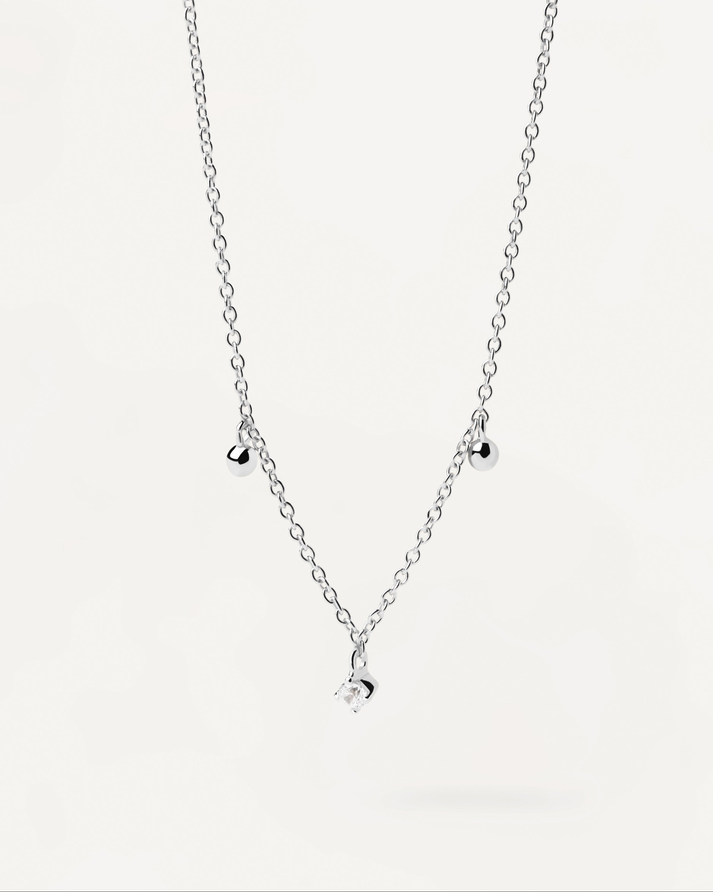 Large link necklace in sterling silver set with white zirconia | Love Triangle  Silver Necklace | PDPAOLA