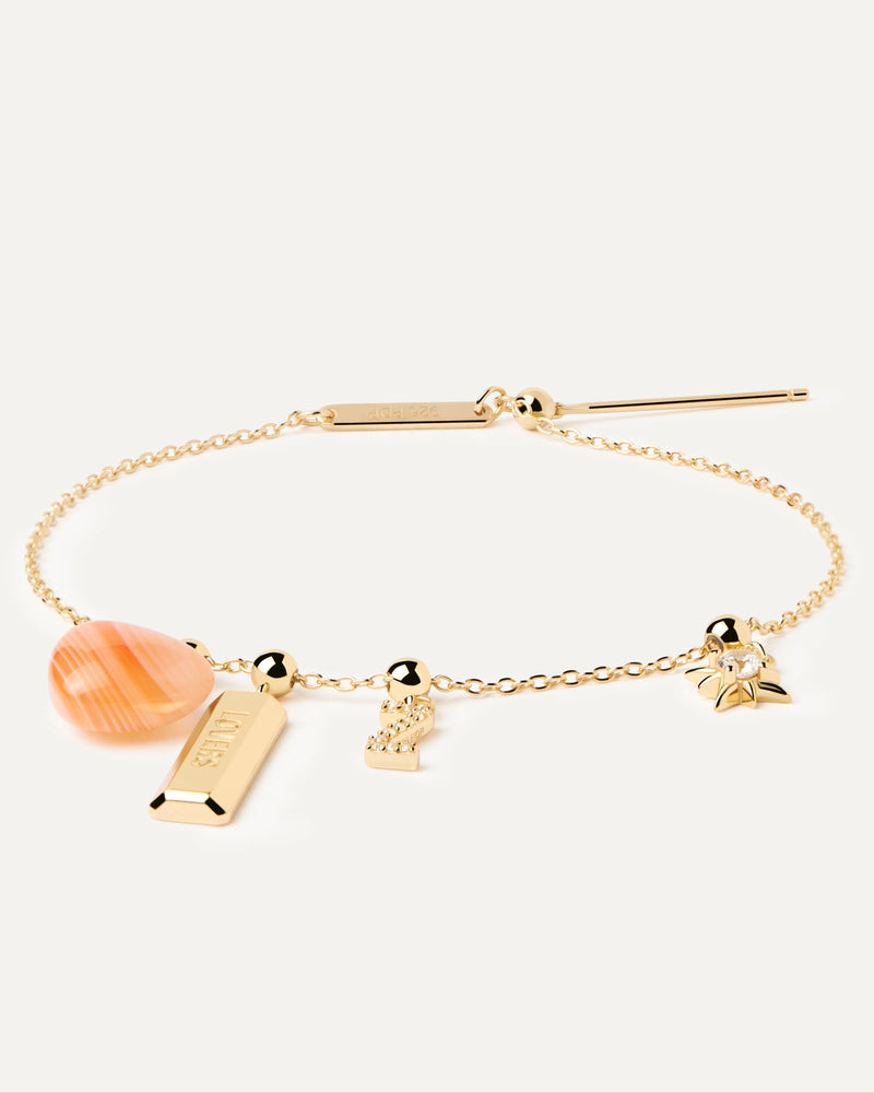 Charm Corazón Ágata Naranja - 
  
    Plata de Ley / Baño de Oro 18K
  
