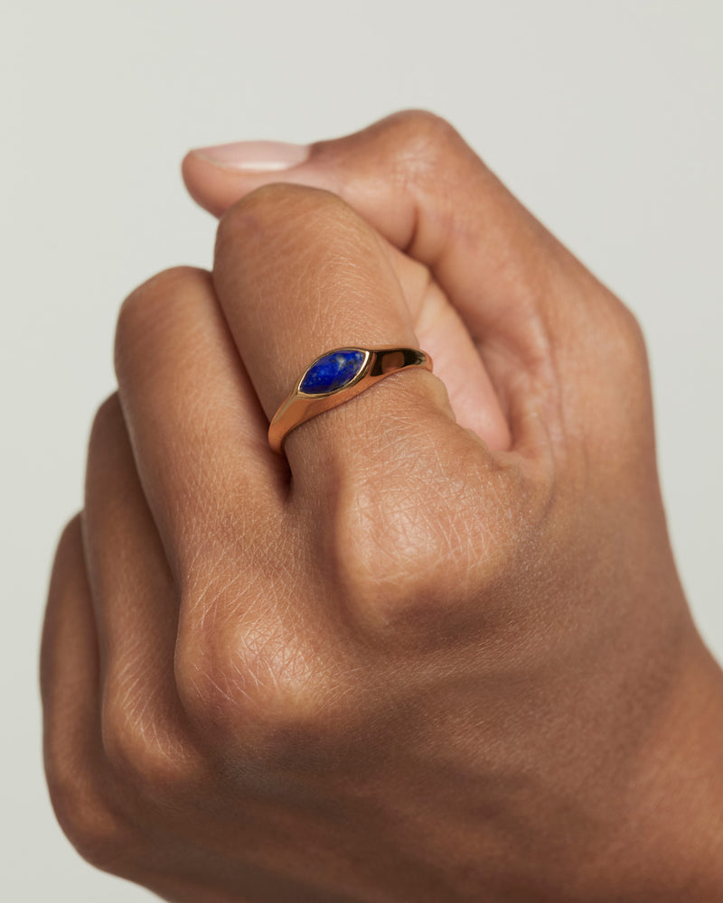 Bague Chevalière Lapis-Lazuli Nomad - 
  
    Argent massif / Placage Or 18 Ct
  
