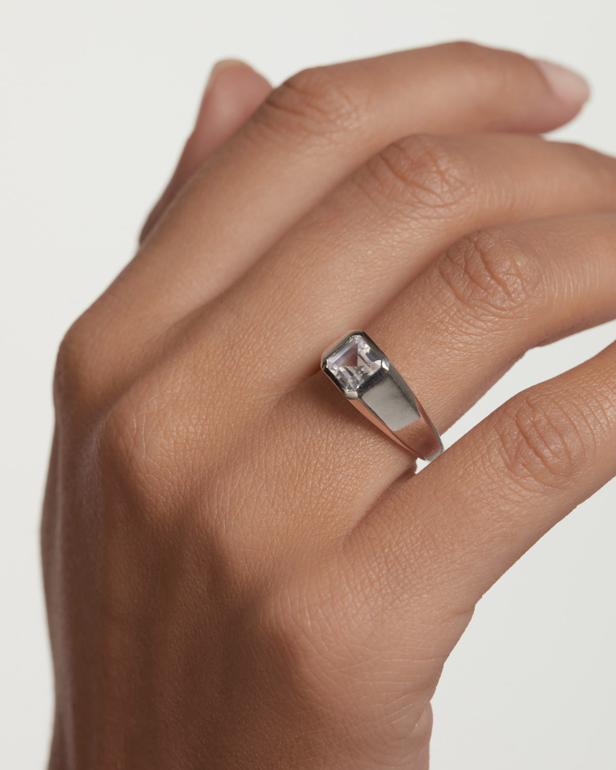 Square Shimmer Stamp Silver Ring - PDPAOLA