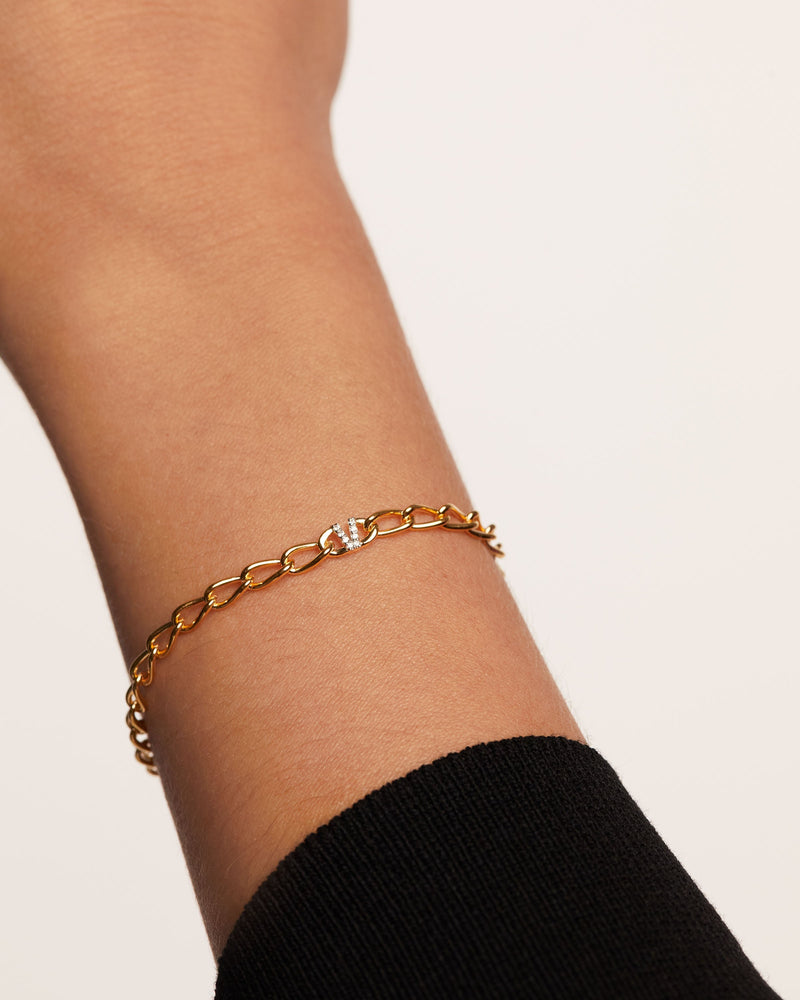 Buchstabe V Gliederarmband - 
  
    Sterling Silber / 18K Goldplattierung
  
