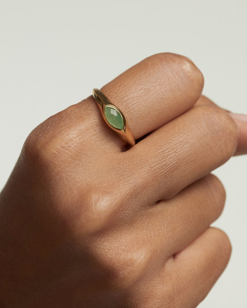 Green Aventurine Nomad Stamp Ring - 
  
    Sterling Silver / 18K Gold plating
  
