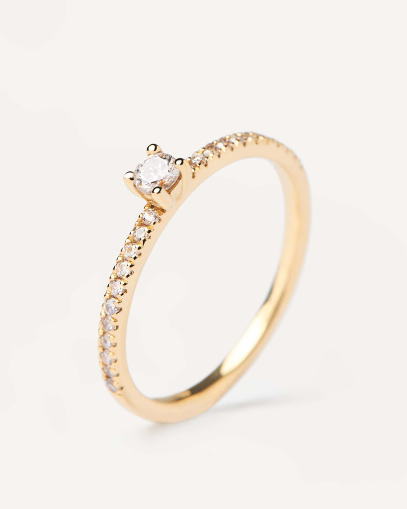 Solid yellow gold ring with a lab-grown diamond eternity band and a ...