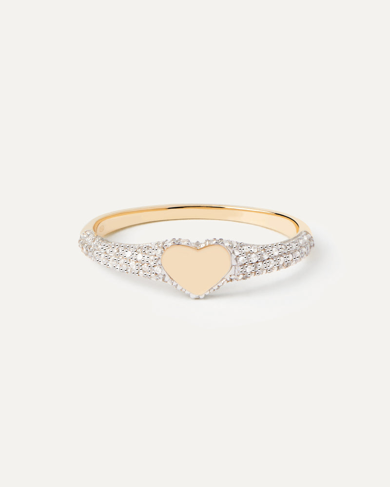 Diamonds and Gold Heart Stamp Ring - 
  
    18K Gold
  
