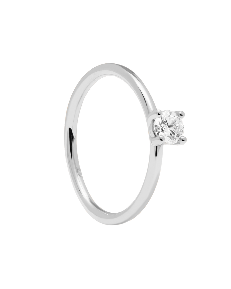 Anello in Diamanti E Oro Bianco Solitaire Medium - 
  
    Oro bianco 18K / Placcatura in argento rodiato
  
