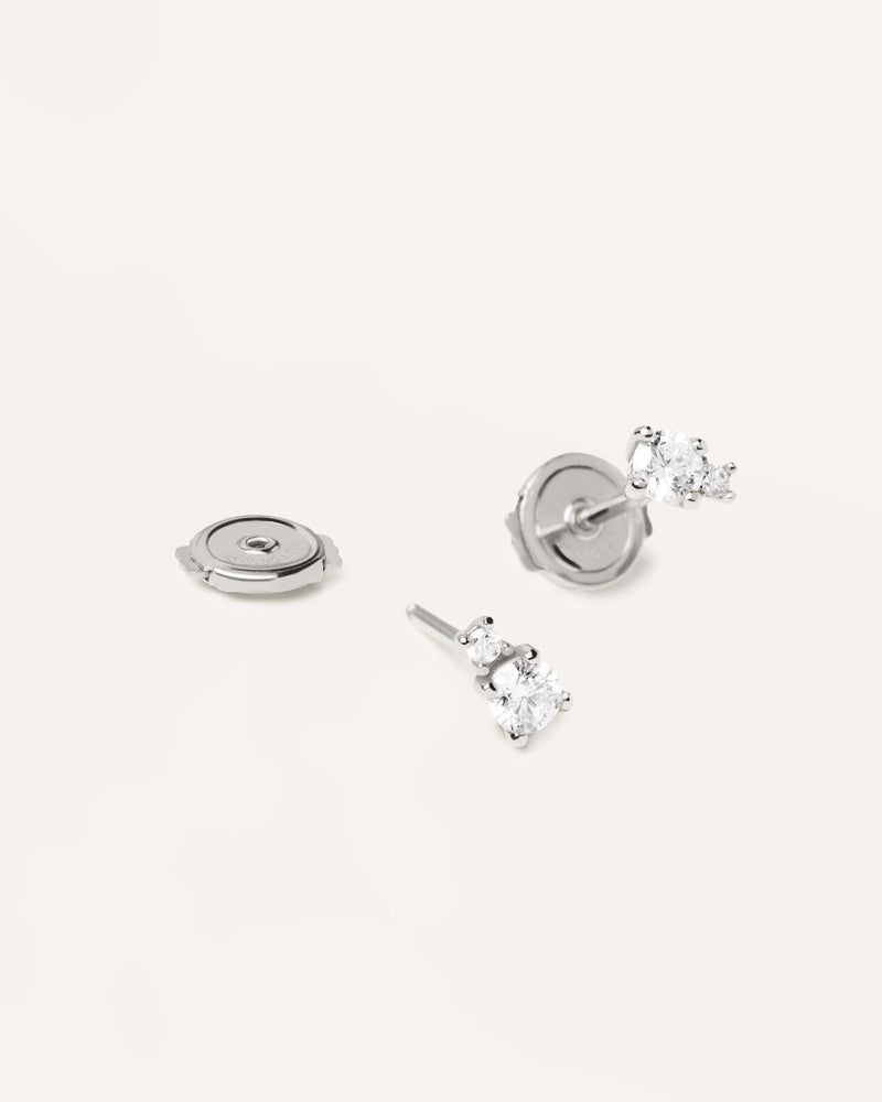 Diamonds and White Gold Solitaire Duo Studs - 
  
    18K White gold / Rhodium silver plating
  
