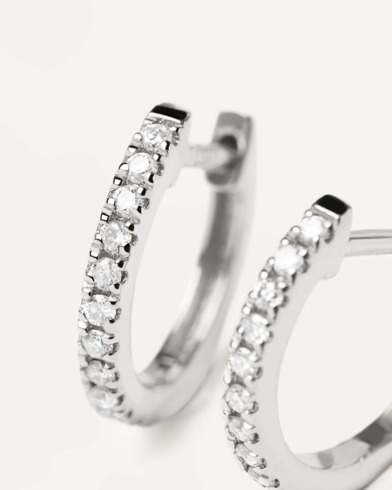 Diamonds and White Gold Eternity Mini Hoops - 
  
    18K White gold / Rhodium silver plating
  
