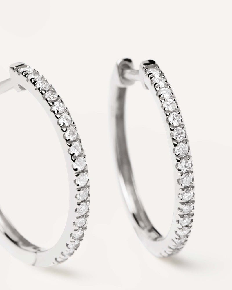 Diamonds and White Gold Eternity Medium Hoops - 
  
    18K White gold / Rhodium silver plating
  
