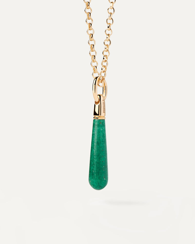 Pendentif Aventurine Verte Large Drop - 
  
    Argent massif / Placage Or 18 Ct
  
