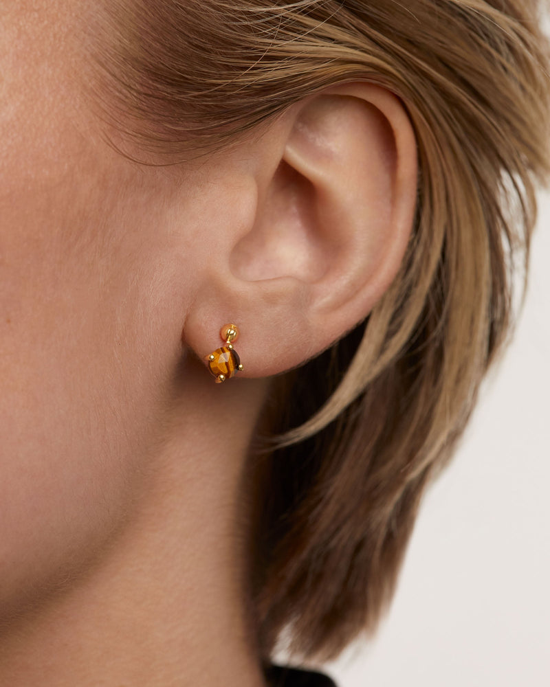 Kimi Tiger Eye Single Earring - 
  
    Sterling Silver / 18K Gold plating
  
