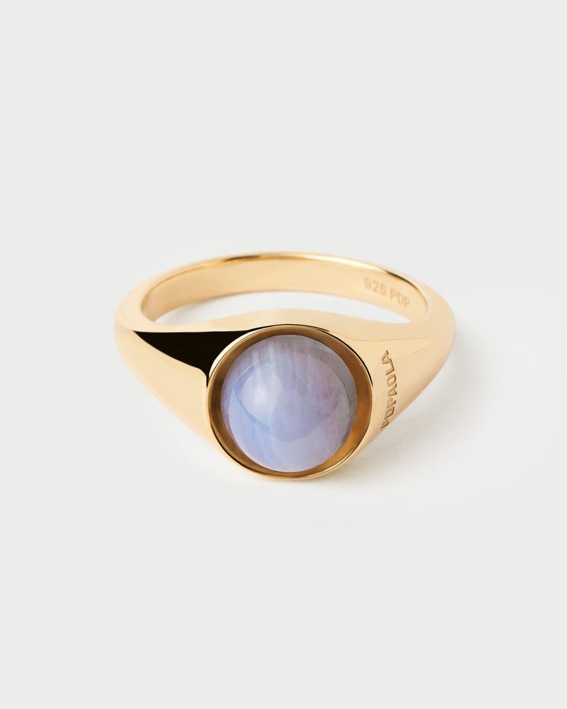 Blauer Spitzenachat Moon ring - 
  
    Sterling Silber / 18K Goldplattierung
  
