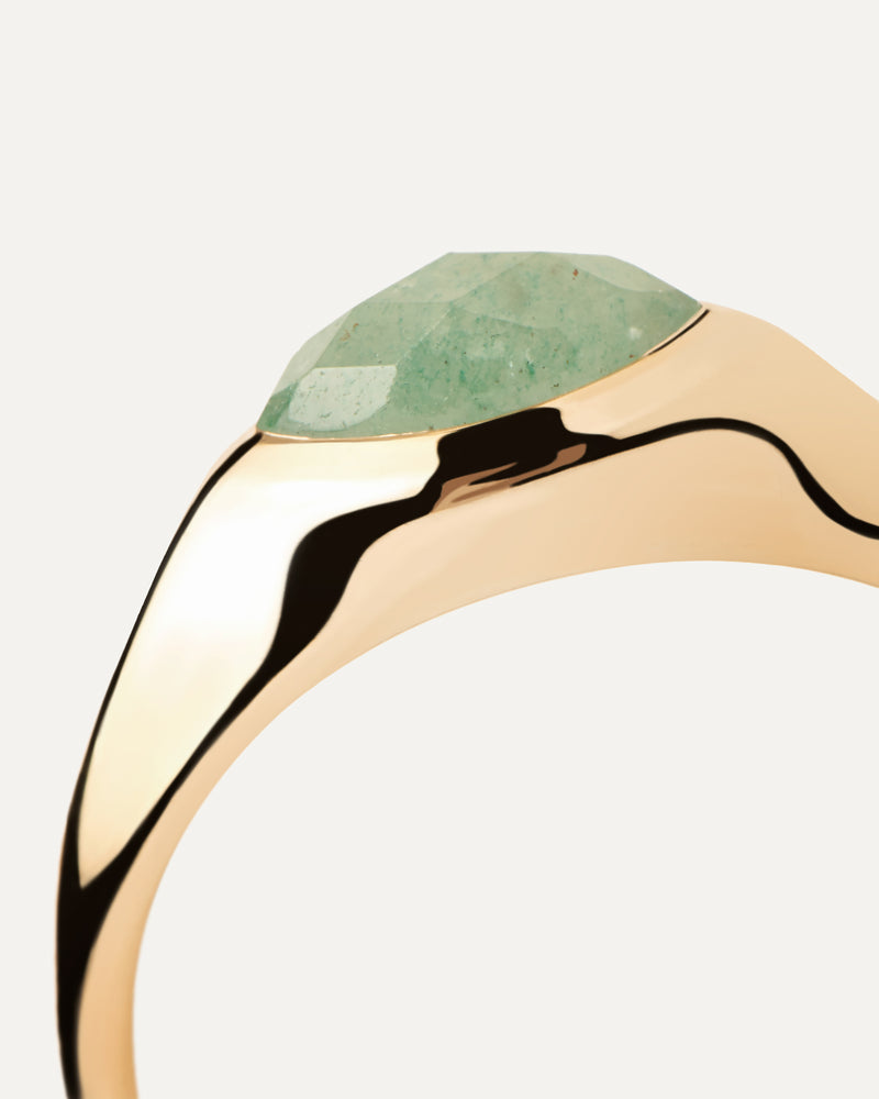 Green Aventurine Nomad Stamp Ring - 
  
    Sterling Silver / 18K Gold plating
  
