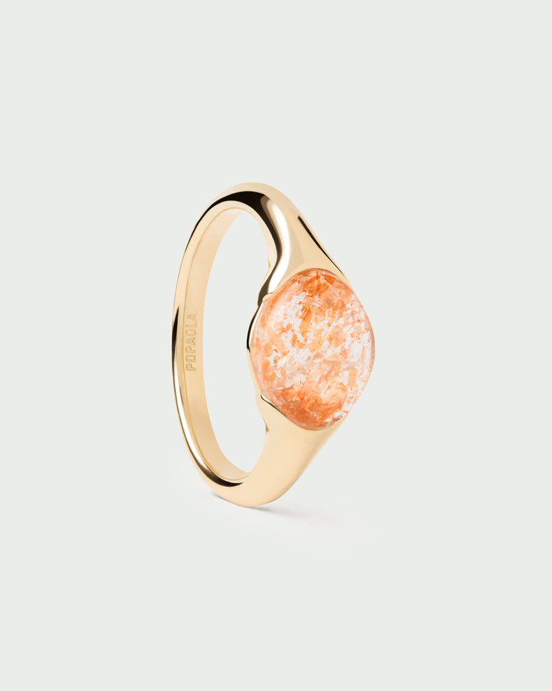 Gold-plated dainty stamp ring embellished with an orange oval gemstone