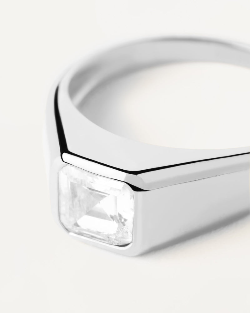 Bague chevalière en argent Square Shimmer - 
  
    Argent massif
  
