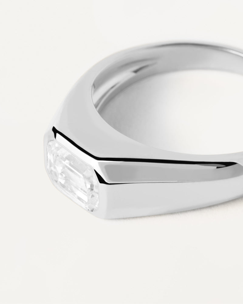 Bague chevalière en argent Octagon Shimmer - 
  
    Argent massif
  
