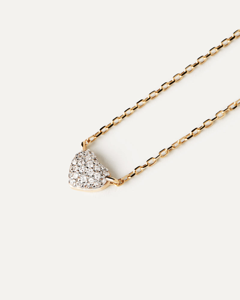 Solid yellow gold necklace with a heart shape pavé lab-grown diamond of 0.11 carats