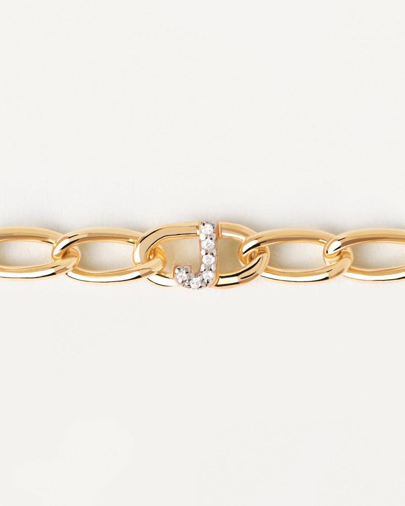 Bracciale A Catena Lettera J - 
  
    Argento sterling / Placcatura in Oro 18K
  
