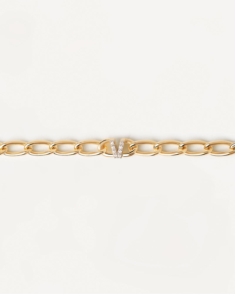 Bracciale A Catena Lettera V - 
  
    Argento sterling / Placcatura in Oro 18K
  
