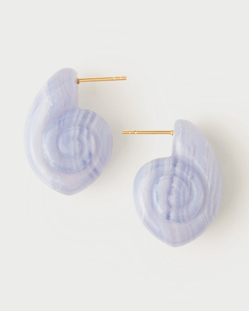 Boucles d'oreilles agate dentelle bleue Shell - 
  
    Argent massif / Placage Or 18 Ct
  
