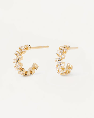 Gold-plated small hoops with white zirconia | Little Crown Earrings ...