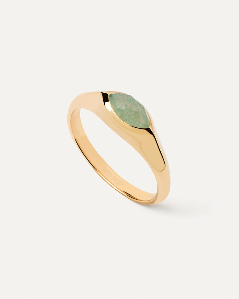 Green Aventurine Nomad Stamp Ring - 
  
    Sterling Silver / 18K Gold plating
  
