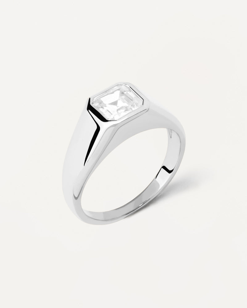 Bague chevalière en argent Square Shimmer - 
  
    Argent massif
  
