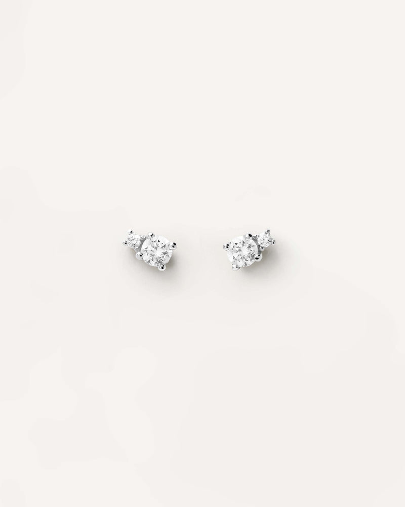 Orecchini in Diamanti E Oro Bianco Solitaire Duo - 
  
    Oro bianco 18K / Placcatura in argento rodiato
  
